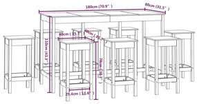 Set mobilier de bar, 9 piese, lemn masiv de pin