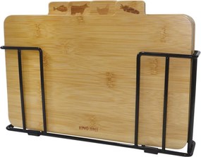 Set 4 tocatoare cu suport Kinghoff KH 2010, 28,5 x 20 cm, Marcaj, Bambus, Maro/Negru