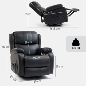 HOMCOM Fotoliu Relax Reclinabil cu 8 Puncte de Masaj și Încălzire, Negru | Aosom Romania