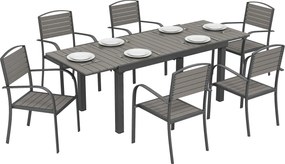 Outsunny Set mobilier grădină 7 piese Masă extensibilă cu 6 scaune Design lamele aspect lemn Cadru aluminiu | Aosom Romania