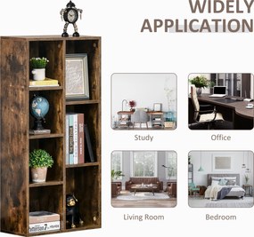 HOMCOM Biblioteca din Lem Stil Vintage Cubica cu 7 suporturi diferite din MDF pentru Casa si Birou 50x24x106cm, Maro Rustic