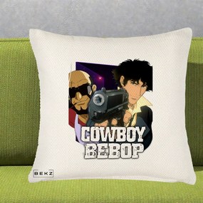 Perna Personalizata Cowboy Bebop Spike si Jet Poster, 40x40 cm, Crem Reliefat, Husa Detasabila, Perna Inclusa, BEKZ®