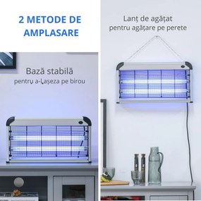Outsunny Lampă UV Anti-Insecte 30W, Eficientă pentru 60m², Ideală pentru Exterior și Interior, Argintie | Aosom Romania