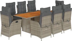 vidaXL Set mobilier grădină cu perne, 9 piese, gri, poliratan