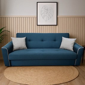 Canapea VERA extensibila, 3 locuri, lada de depozitare, stofa bleumarin + gri, 225x90x90 Bleumarin + Gri, Stofa