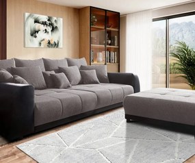 Canapea extensibilă dumonde cu 2 lăzi de depozitare si sezut confortabil din spuma high-density, Verona Magma Black 310x100 cm cu taburet inclus