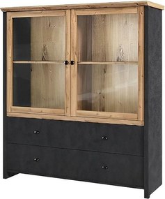 Vitrina NICOLE, stejar wotan/gri antracit, PAL laminat/sticla, 123x42x