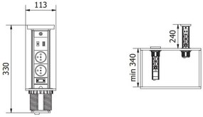 Priza incorporabila turn, 2 prize schuko, USB A+C, incarcare Wireless 10 W, lumina de veghe, cablu 1.5 m, alba, GTV