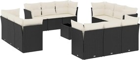 vidaXL Set mobilier de grădină cu perne, 13 piese, negru, poliratan