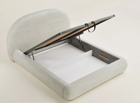 Pat matrimonial crem tapițat cu spațiu de depozitare cu somieră 180x200 cm Maumere – Maison de Rêve