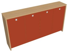 Dulap mediu pentru haine Verno 248 x 46 x 130 cm, uși de sticlă, stejar deschis / portocaliu