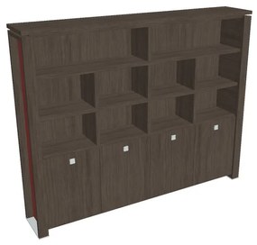 Dulap înalt Verno+ S 260 x 46 x 210 cm, cu rafturi, stejar antracit / roșu