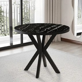 Masa de bucatarie rotunda din MDF, marmorat negru, Homs 80x80x75 cm