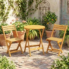 Outsunny Set bistro pliant 3 piese din lemn de acacia cu masă rotundă și 2 scaune, fără asamblare, 60x60x75cm, Natural | Aosom Romania