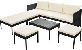 vidaXL Set mobilier de grădină cu perne, 6 piese, negru, poliratan