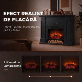 HOMCOM Șemineu electric de podea/încastrat, cu ramă și raft pentru TV 55 inch, 1800W, efect flacără 3D, timer, negru | Aosom Romania