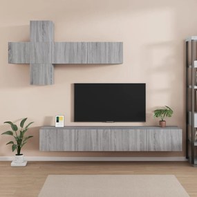 vidaXL Set comode TV, 7 piese, gri sonoma, lemn compozit