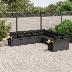 3227189 vidaXL Set canapele de grădină cu perne, 10 piese, negru, poliratan