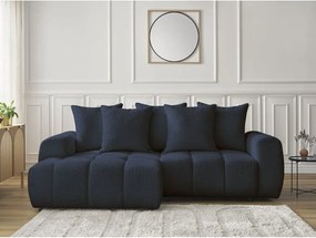 Colțar albastru extensibil/cu spațiu de depozitare cu tapițerie din țesătură bouclé (cu colț pe partea stângă/cu șezlong) Roxelane – Bobochic Paris