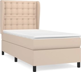 vidaXL Pat box spring cu saltea, cappuccino, 90x190 cm piele ecologică