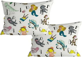 Set 2 huse decorative pentru perna KIDS ALPHABET 40x60 cm, alba