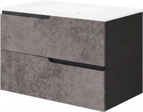 Set dulap baza suspendat gri cu negru mat si lavoar Savini Due Winter 80 cm
