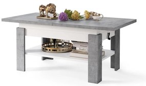 Masă extensibilă pentru living și dining ROY, cu blat rabatabil, gri beton/alb