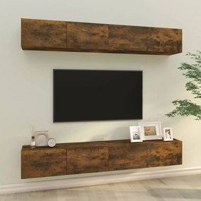3114195 vidaXL Dulapuri TV de perete, 4 buc, stejar afumat, 100x30x30 cm