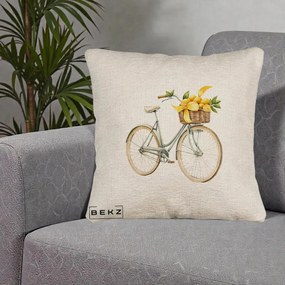 Perna Decorativa Bicicleta cu Cos de Lamai Mediteranean, 40x40 cm, Bej Canapea, Husa Detasabila, Perna Inclusa, BEKZ®