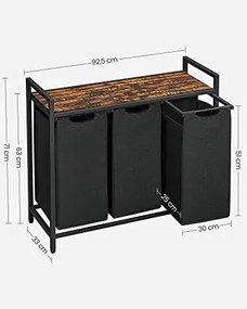 Coș de rufe cu poliță BERGEN, 3x38l, negru/maro SongmicsHome
