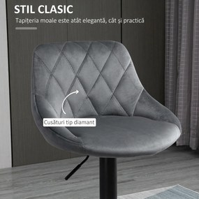 HOMCOM Scaun bar Reglabile in Inaltime cu Spatar, Greutate Suportata 120kg,51.5x48x83-104cm, gri | Aosom Romania