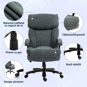 HOMCOM Scaun de Birou cu Spătar Înalt și Înălțime Reglabilă, 68,5x79x117-125 cm, Gri | Aosom Romania