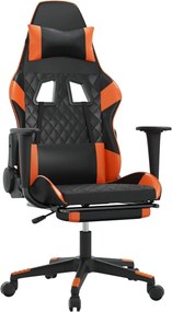 vidaXL Scaun de gaming cu suport picioare, negru/oranj, piele eco