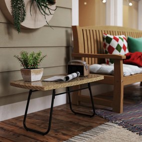 Outsunny Masă polyratan pentru grădină, 90 x 50 x 45 cm, rezistentă la UV, măsuță laterală cu blat de sticlă Lemn natural | Aosom Romania