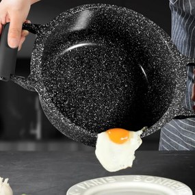 Oală Swiss Haus SH-MC28B, 7,1 l, 28 cm, acoperire ceramică Sapphire, cuptor până la 220 °C, plită cu inducție, negru