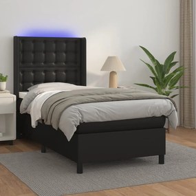 3139349 vidaXL Pat cu arcuri, saltea și LED, negru, 80x200 cm, piele ecologică