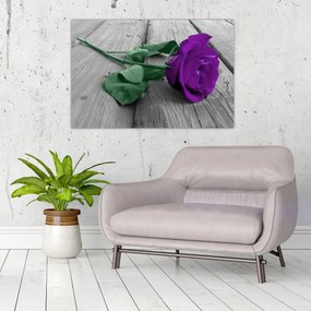 Tablou - Trandafir violet cu tulpina verde (90x60 cm)