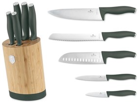 Set cutite 6 piese, cu suport bambus Green Matte Collection Berlinger Haus BH 2757