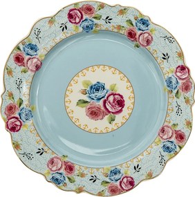 Farfurie albastra, din ceramica, cu motive florale, Ø20 cm