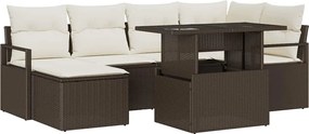 vidaXL Set de canapele pentru grădină cu pernă 7 pcs maro și crem