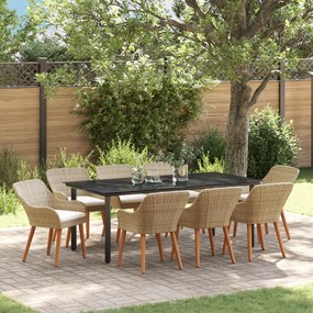 vidaXL Set de dining pentru grădină 9 piese Ratan Poly Bej