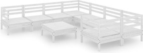 vidaXL Set mobilier de grădină, 9 piese, alb, lemn masiv de pin