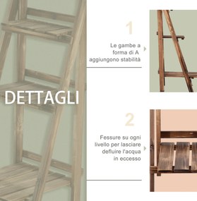 Outsunny Suport pentru Plante Pliabil, Jardinieră cu 3 Niveluri, Raft de Exterior pentru Plante, 40x37x93 cm, Lemn Natural | Aosom Romania