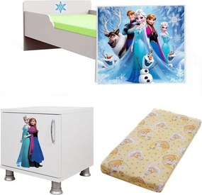 Pat Frozen tineret cu saltea si noptiera