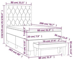 Pat box spring cu saltea, albastru, 80x200 cm, textil Albastru, 80 x 200 cm, Design cu nasturi