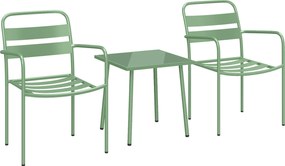 Outsunny Set bistro de grădină 3 piese - masă cu blat din sticlă securizată și 2 scaune cu șipci, cadru din oțel galvanizat, verde | Aosom Romania