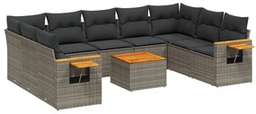 vidaXL Set mobilier de grădină cu perne, 10 piese, gri, poliratan