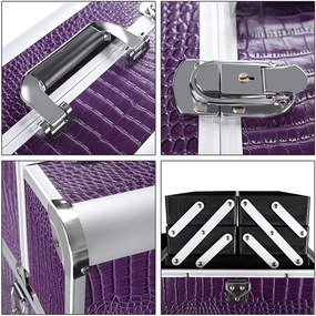 Geamantan transportabil în două culori pentru bijuterii şi cosmetică, negru, violet, cu încuietoare
