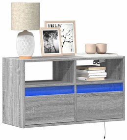 vidaXL Comodă TV de perete cu lumini LED, gri sonoma, 80x31x45 cm