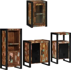 vidaXL Set de mobilier pentru baie cu raft 4 pcs Lemn recuperat solid